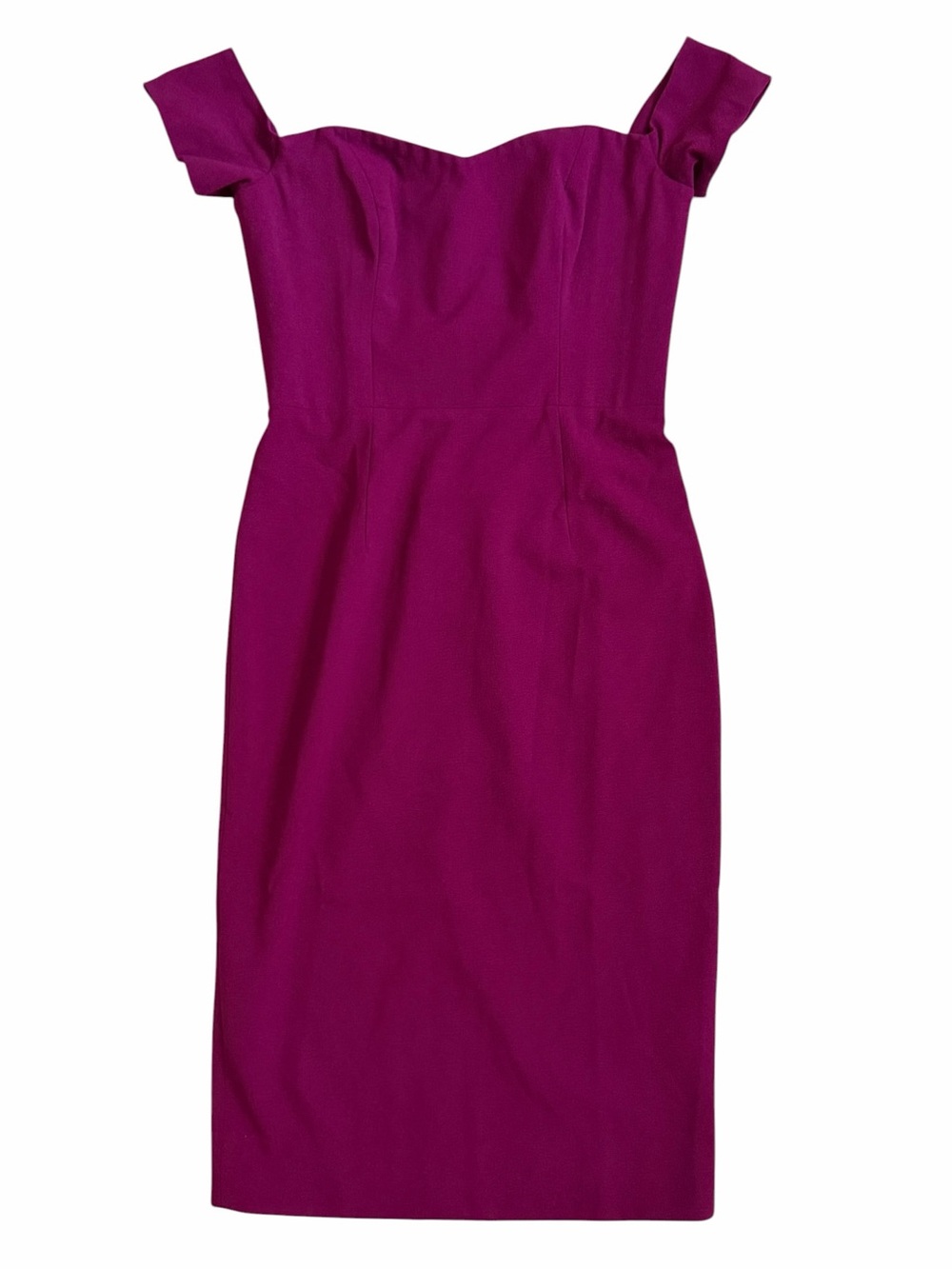 DRESS THE POPULATION Bailey Dress Off-Shoulder Bodycon Midi Dark Magenta M - Picture 10 of 11